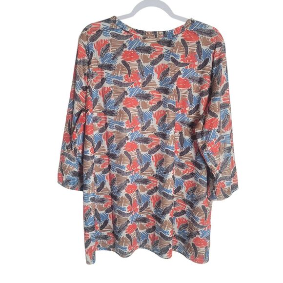 Sara Morgan Feather Print Blouse Women's Plus Size 3X Boho Colorful Artsy Nature - Picture 2 of 9